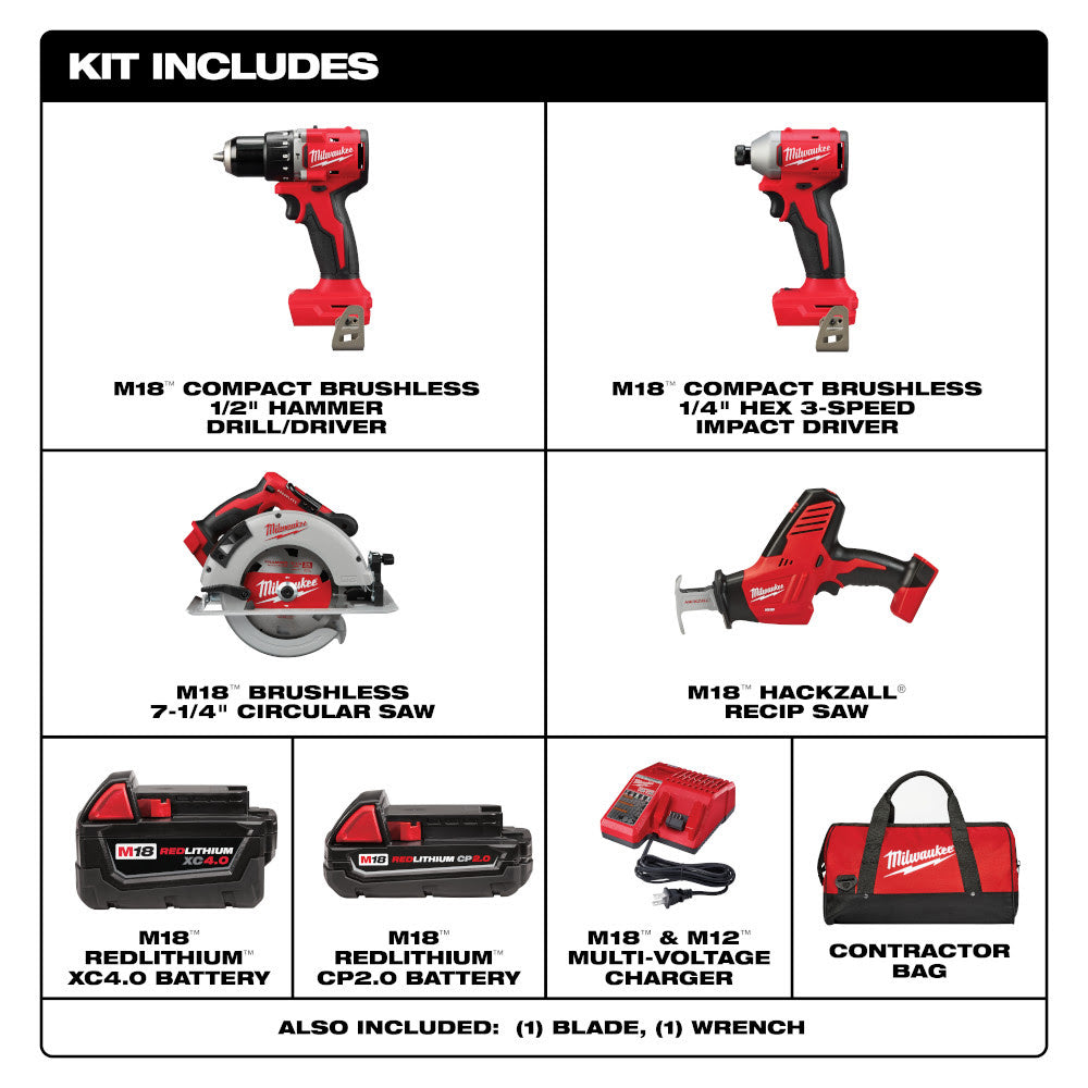 Milwaukee 3693-24CX M18 4-Tool Combo Kit - 6