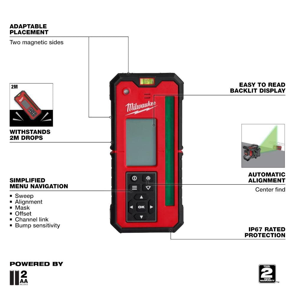 Milwaukee 3702-21 M18 Green Interior Rotary Laser Level Kit w/ Remote/Receiver & Wall Mount Bracket - 3