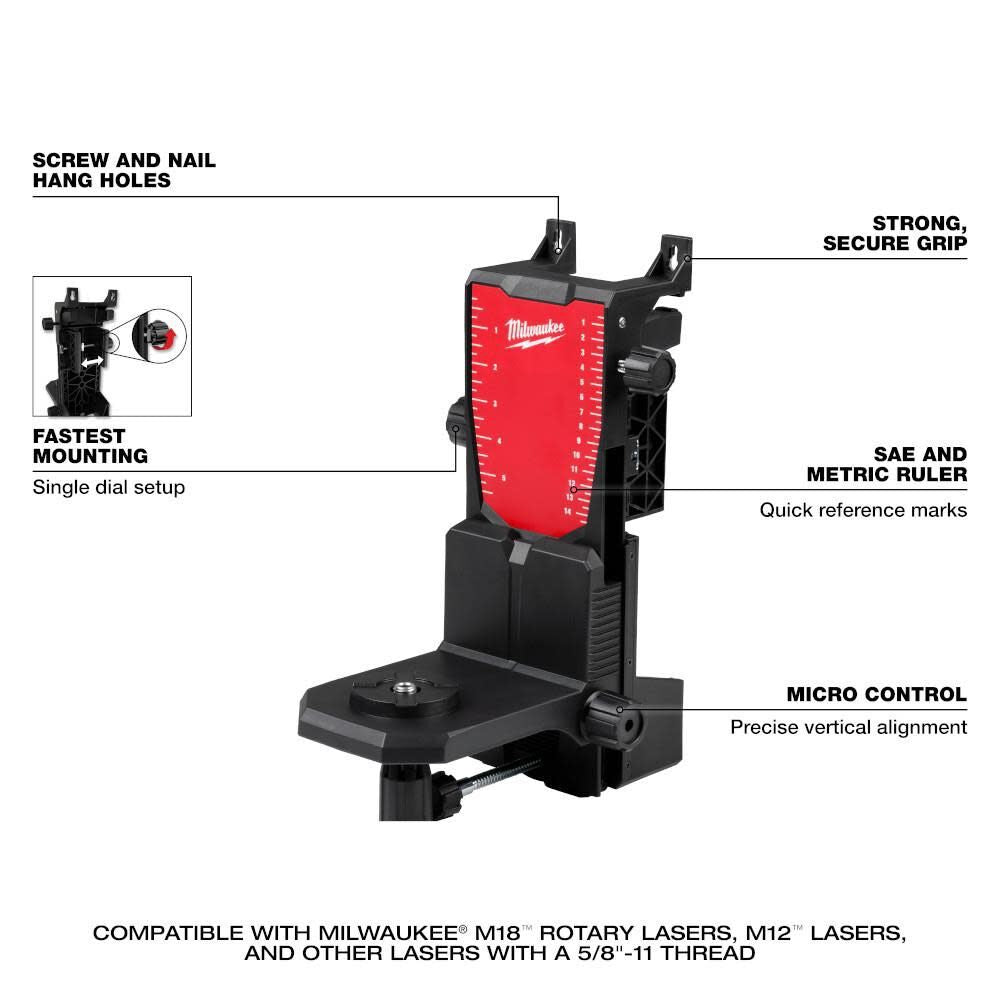 Milwaukee 3702-21 M18 Green Interior Rotary Laser Level Kit w/ Remote/Receiver & Wall Mount Bracket - 4