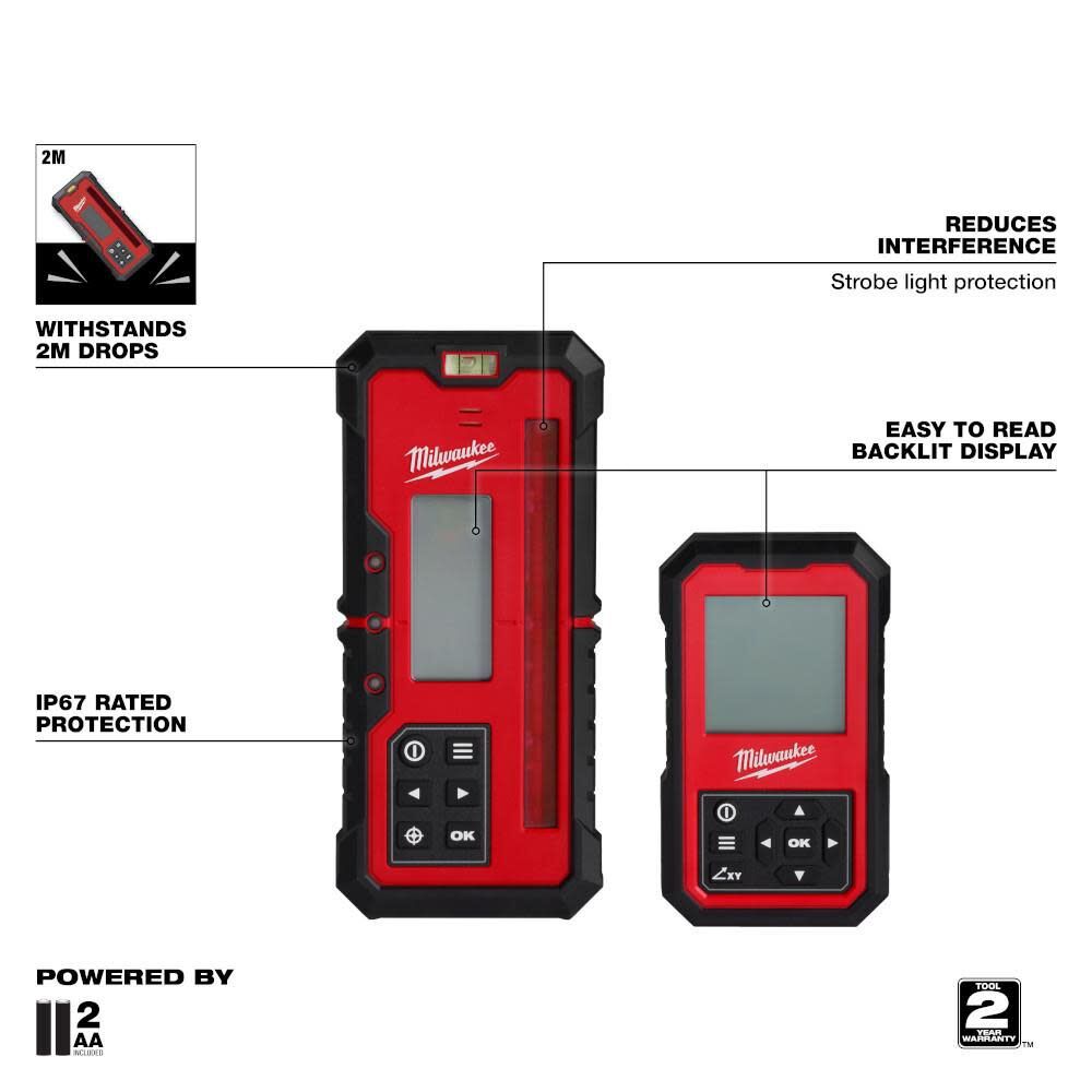 Milwaukee 3704-21T M18 Red Exterior Dual Slope Rotary Laser Level Kit w/ Receiver, Remote, Grade Rod & Tripod - 3