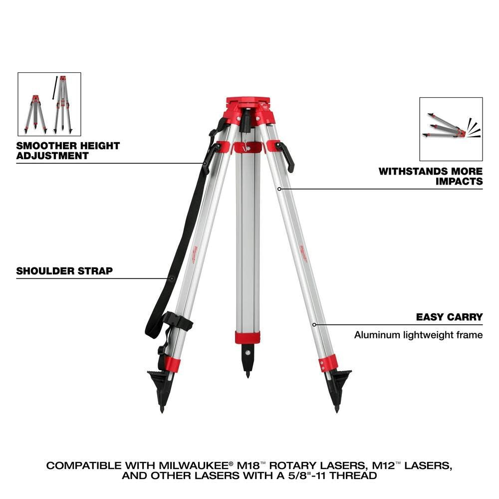 Milwaukee 3704-21T M18 Red Exterior Dual Slope Rotary Laser Level Kit w/ Receiver, Remote, Grade Rod & Tripod - 4