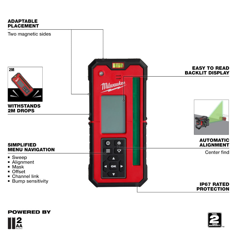 Milwaukee 3712 Green Rotary Laser Remote Control & Receiver - 3