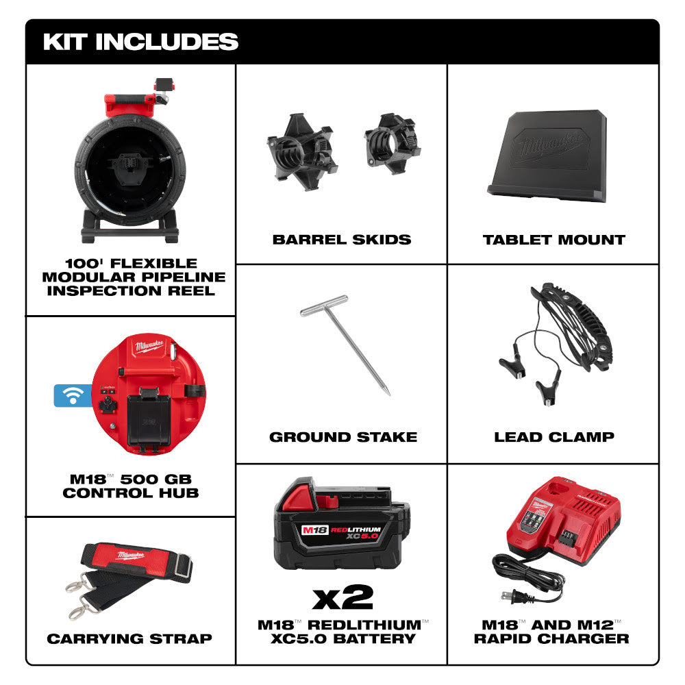 Milwaukee 3972-22 M18 100' Flexible Modular Pipeline Inspection System - 3