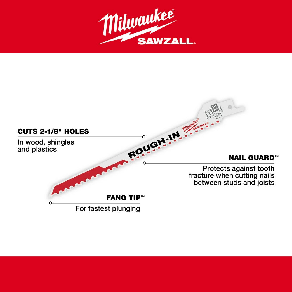 Milwaukee 48-00-1610 Rough-In Sawzall Blade 5 Pack - 5