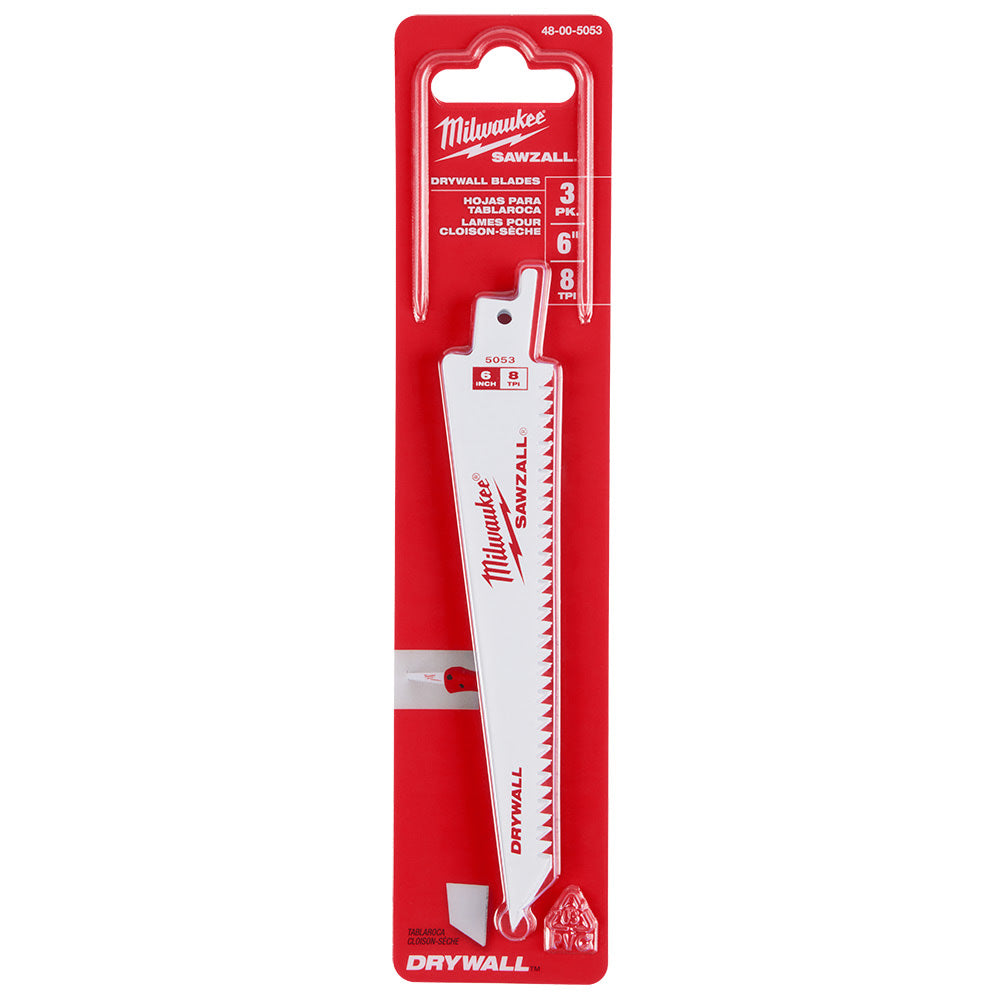 Milwaukee 48-00-5053 6” 8TPI Drywall SAWZALL Blades (3 pk) - 8