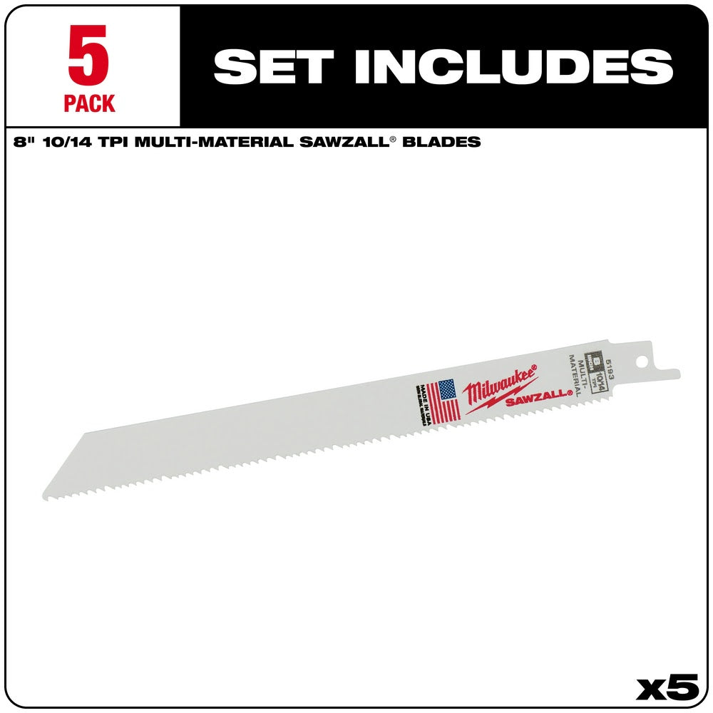 Milwaukee 48-00-5193 8" x 10/14TPI Bi-Metal Super Sawzall Blade - 3