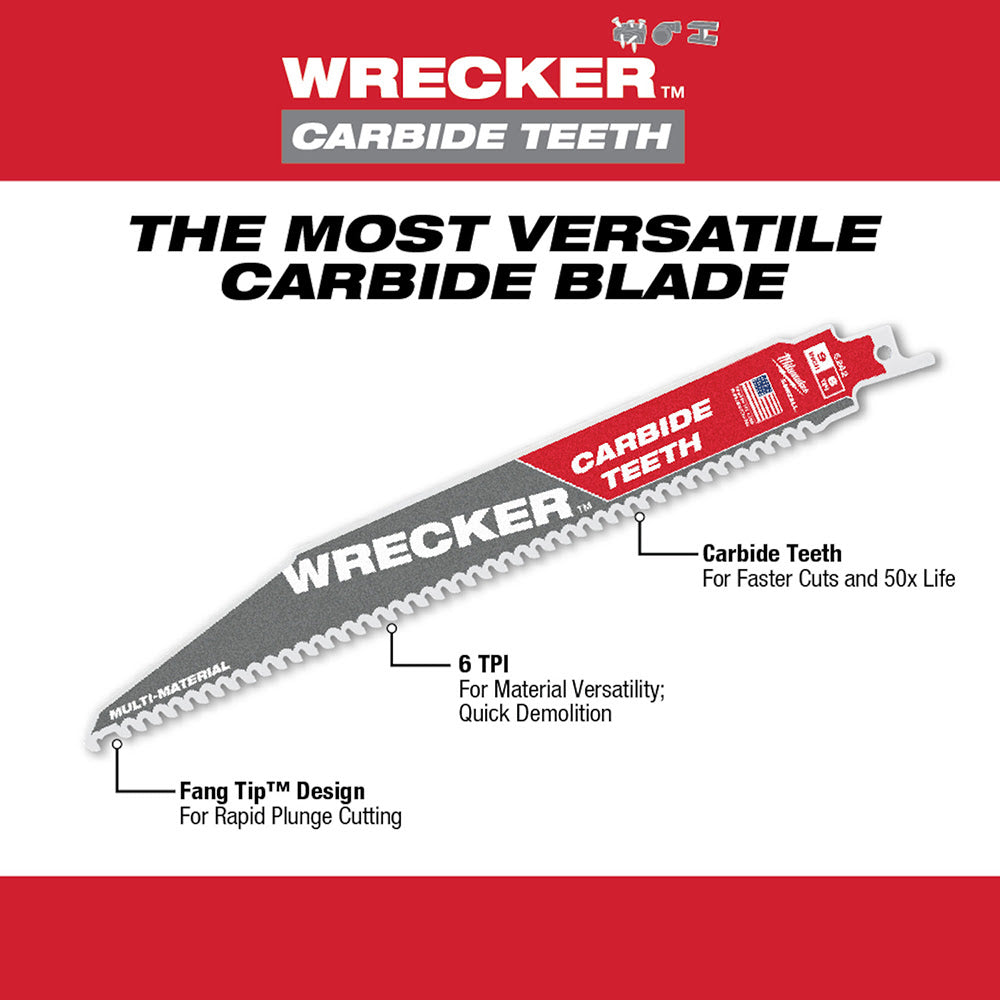 Milwaukee 48-00-5241 6" 6 TPI THE WRECKER™ with Carbide Teeth SAWZALL® Blade 1PK - 5