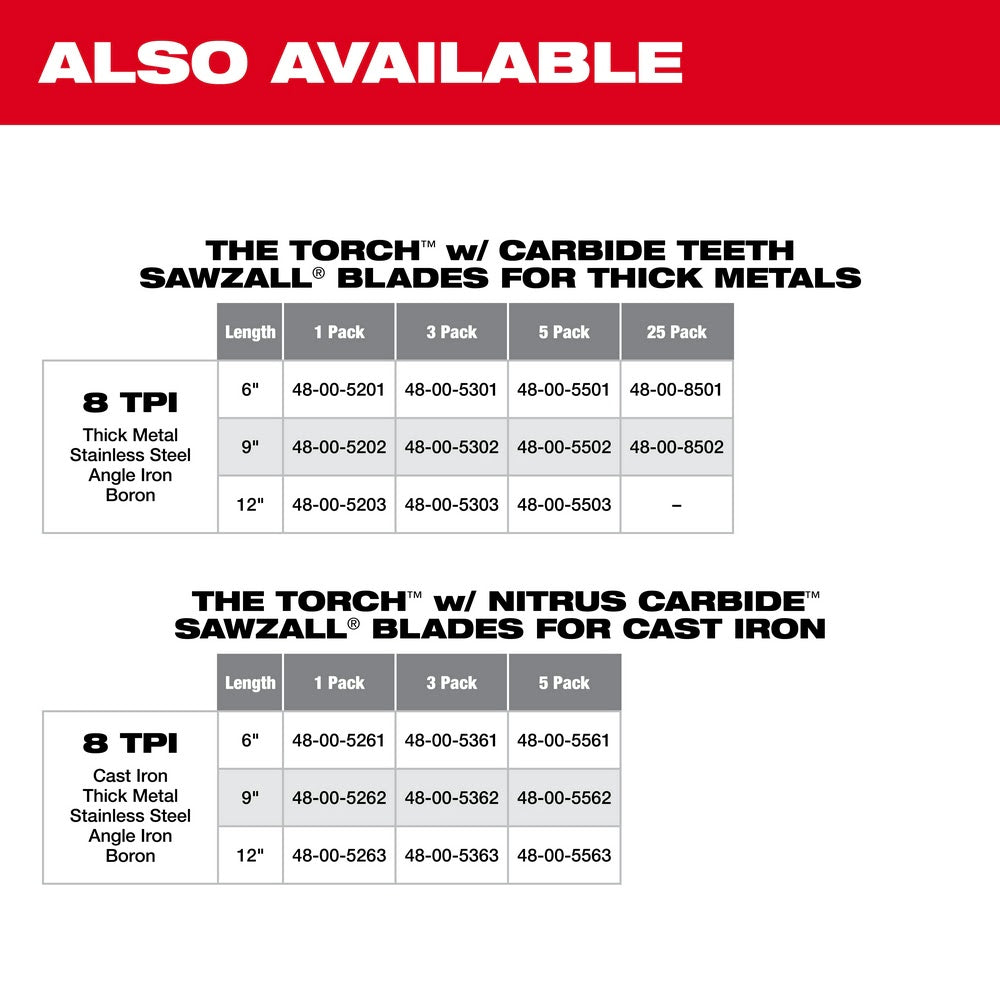 Milwaukee 48-00-5301 6" 7TPI Torch Metal Cutting Sawzall Blade with Carbide Teeth, 3 Pack - 9