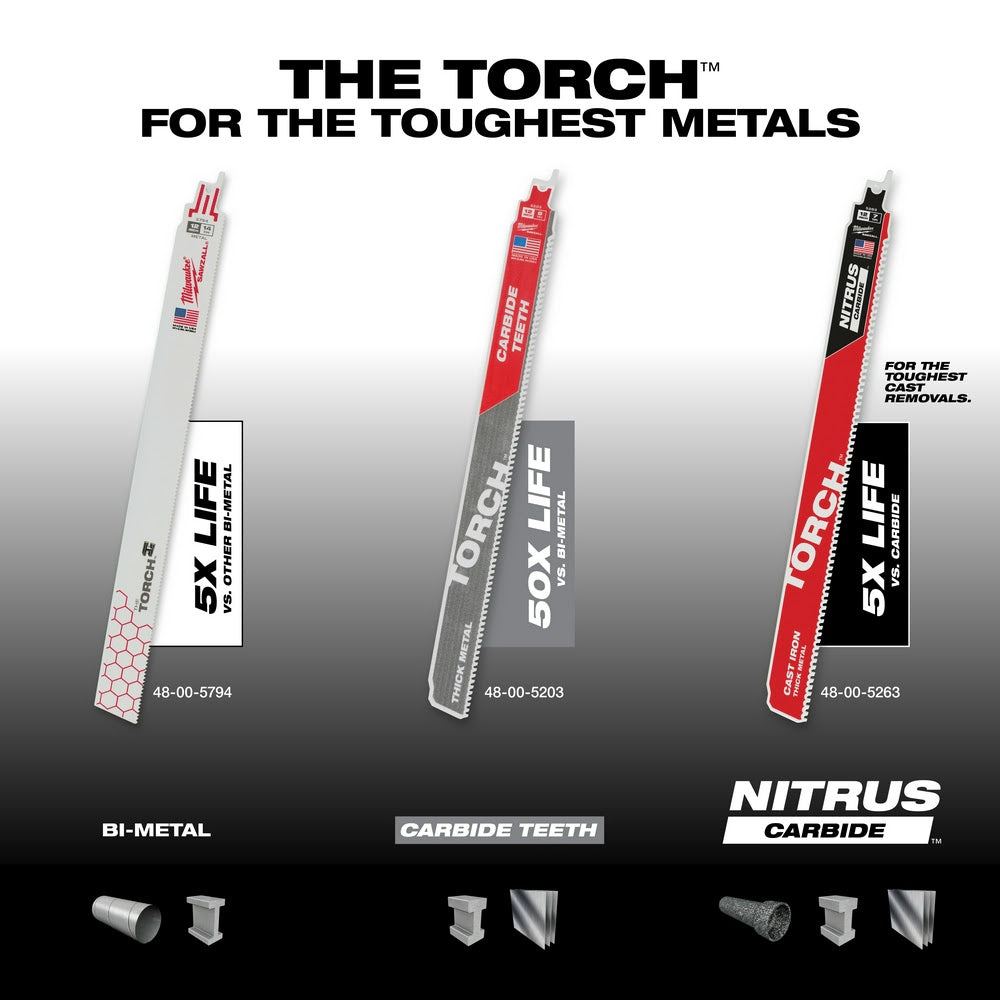 Milwaukee 48-00-5503 12” 7TPI The TORCH™ with Carbide Teeth SAWZALL® Blade 5PK - 7