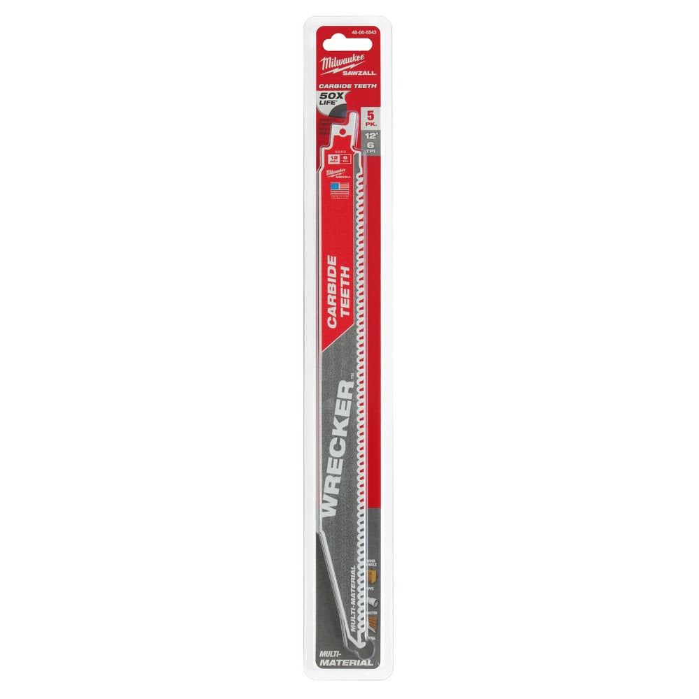 Milwaukee 48-00-5543 12" 6 TPI THE WRECKER™ with Carbide Teeth SAWZALL® Blade 5PK - 11