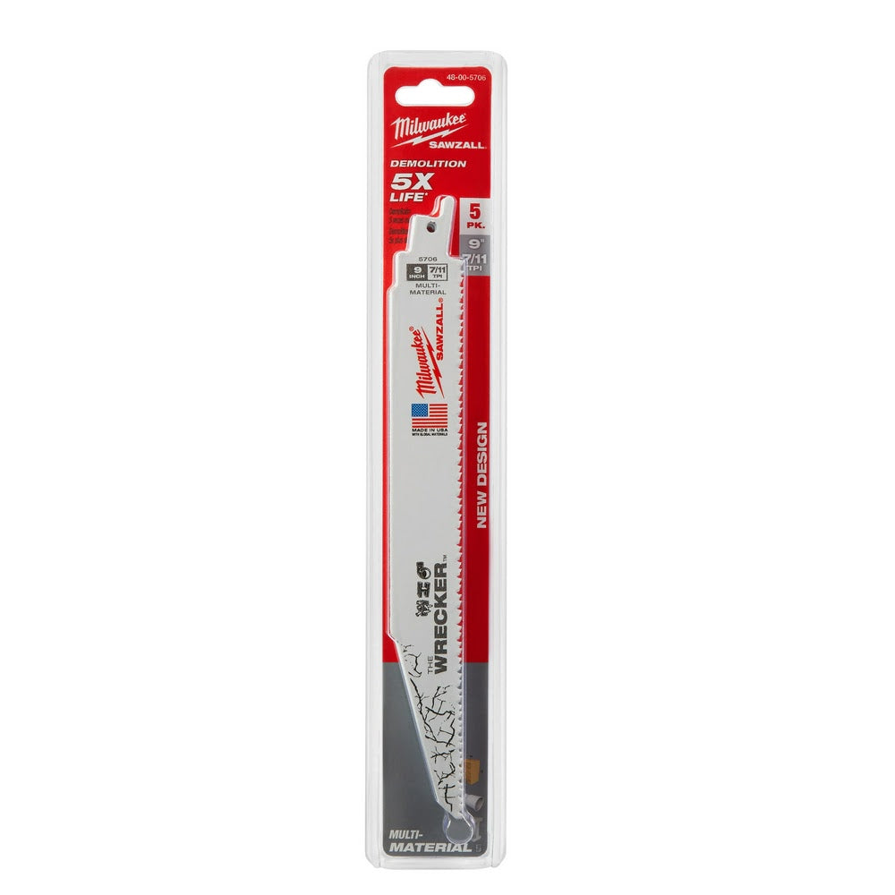 Milwaukee 48-00-5706 WRECKER Multi-Material SAWZALL Blade 9" 7/11TPI 5 Pack - 11