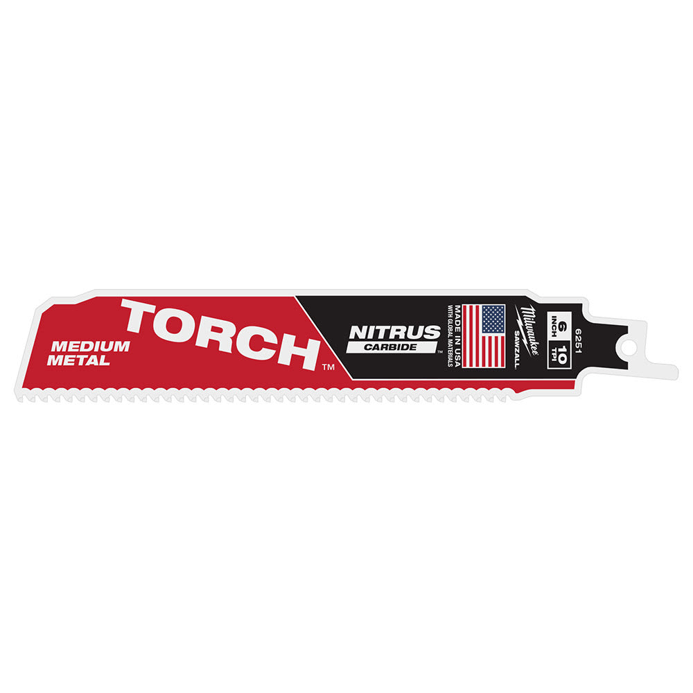 Milwaukee 48-00-6251  6" Reciprocating Saw Blade 10TPI The TORCH with NITRUS CARBIDE Teeth for Medium Metal 1PK  - 14