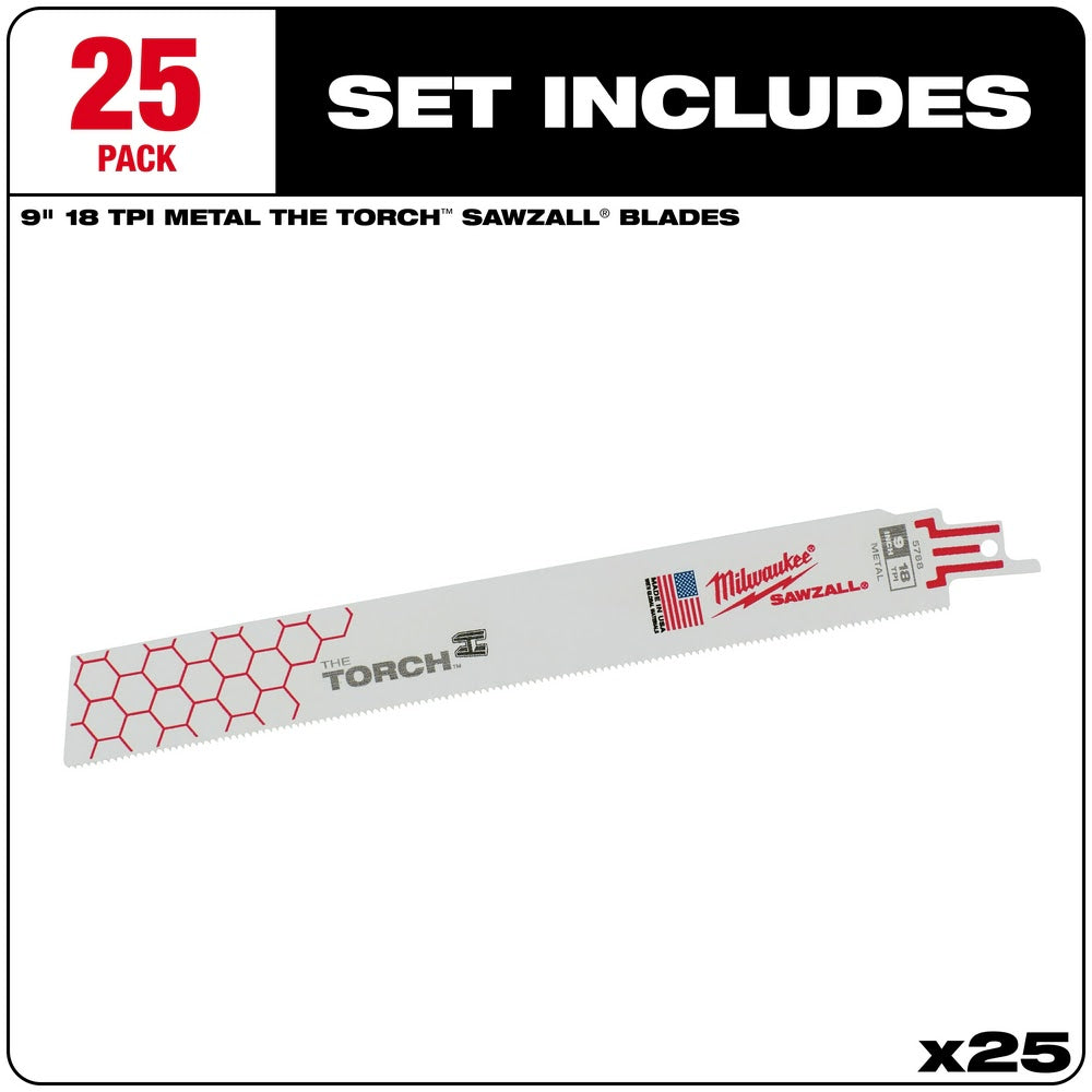 Milwaukee 48-00-8788 9" x 18TPI Super Sawzall Demolition Torch Blades 25/pk - 4