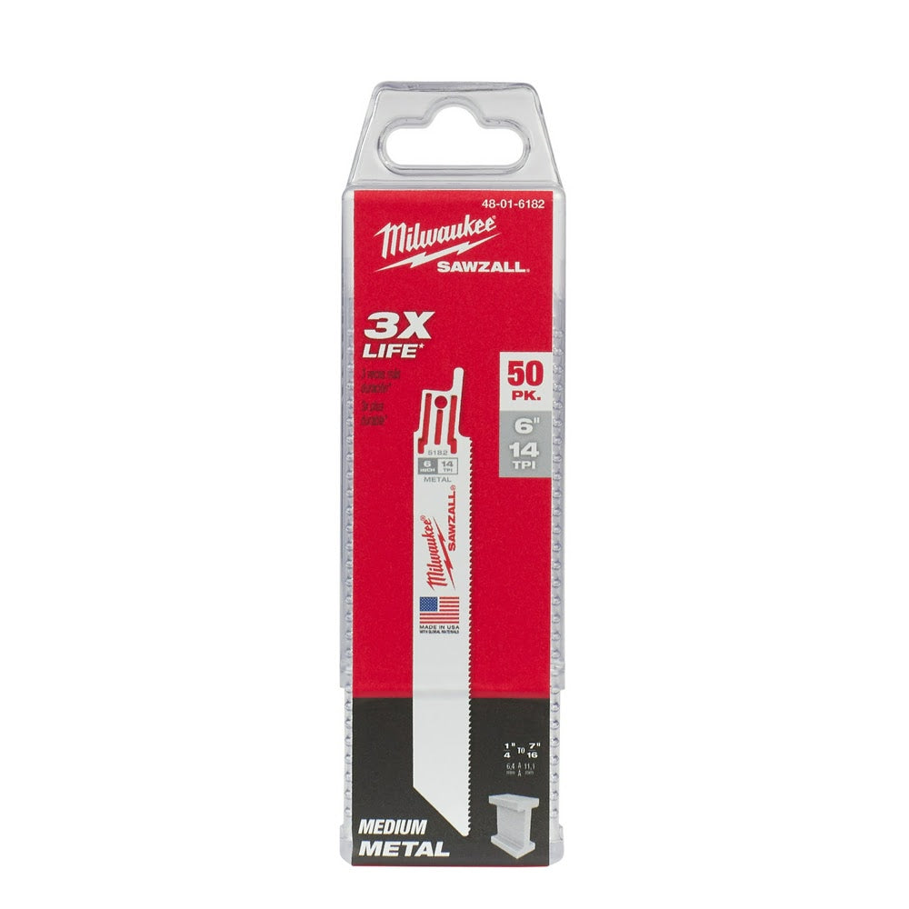 Milwaukee 48-01-6182 6" x 14TPI Bi-Metal Super Sawzall Blade (50 Pack) - 10