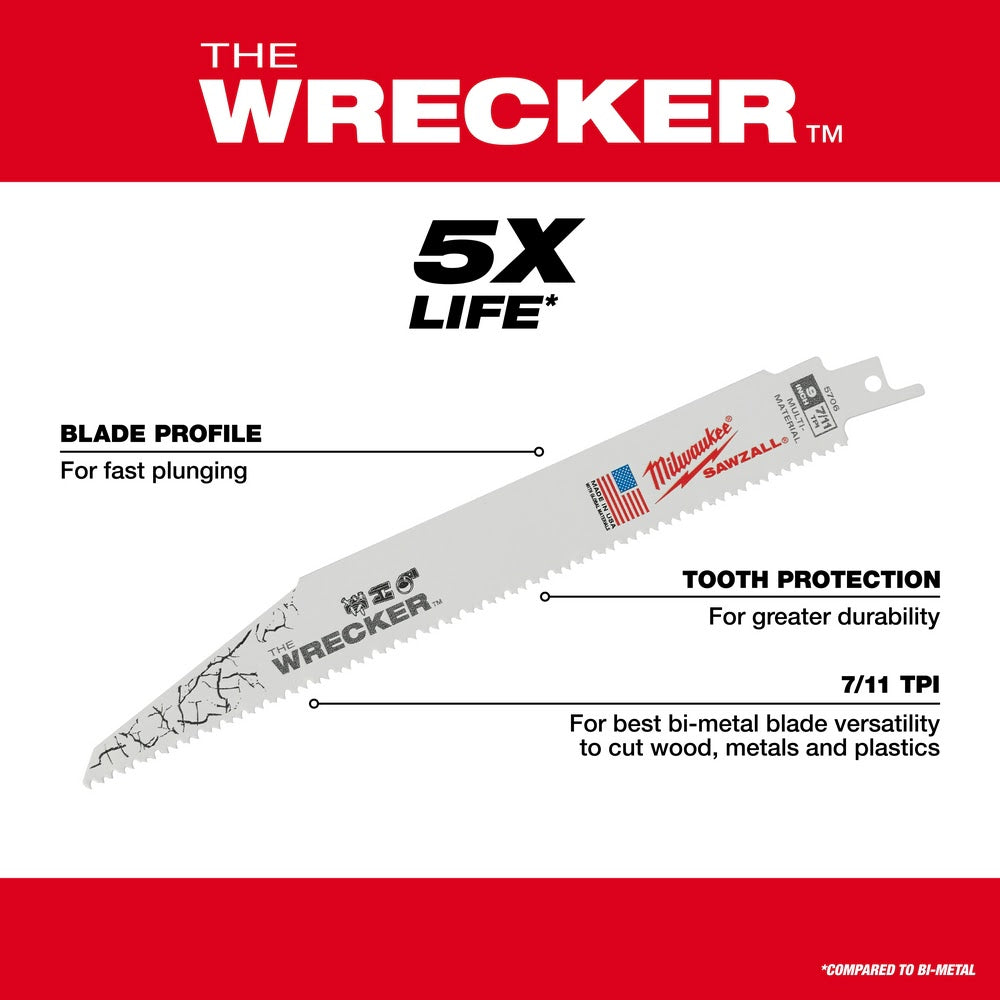 Milwaukee 48-01-7706 WRECKER Multi-Material SAWZALL Blade 9" 7/11TPI Bulk 100 - 5