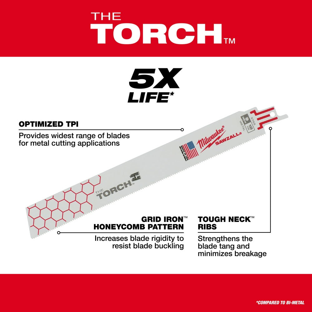 Milwaukee 48-01-7713 Sawzall Blade 10 TPI 9" Torch - Bulk (100 Pack) - 5