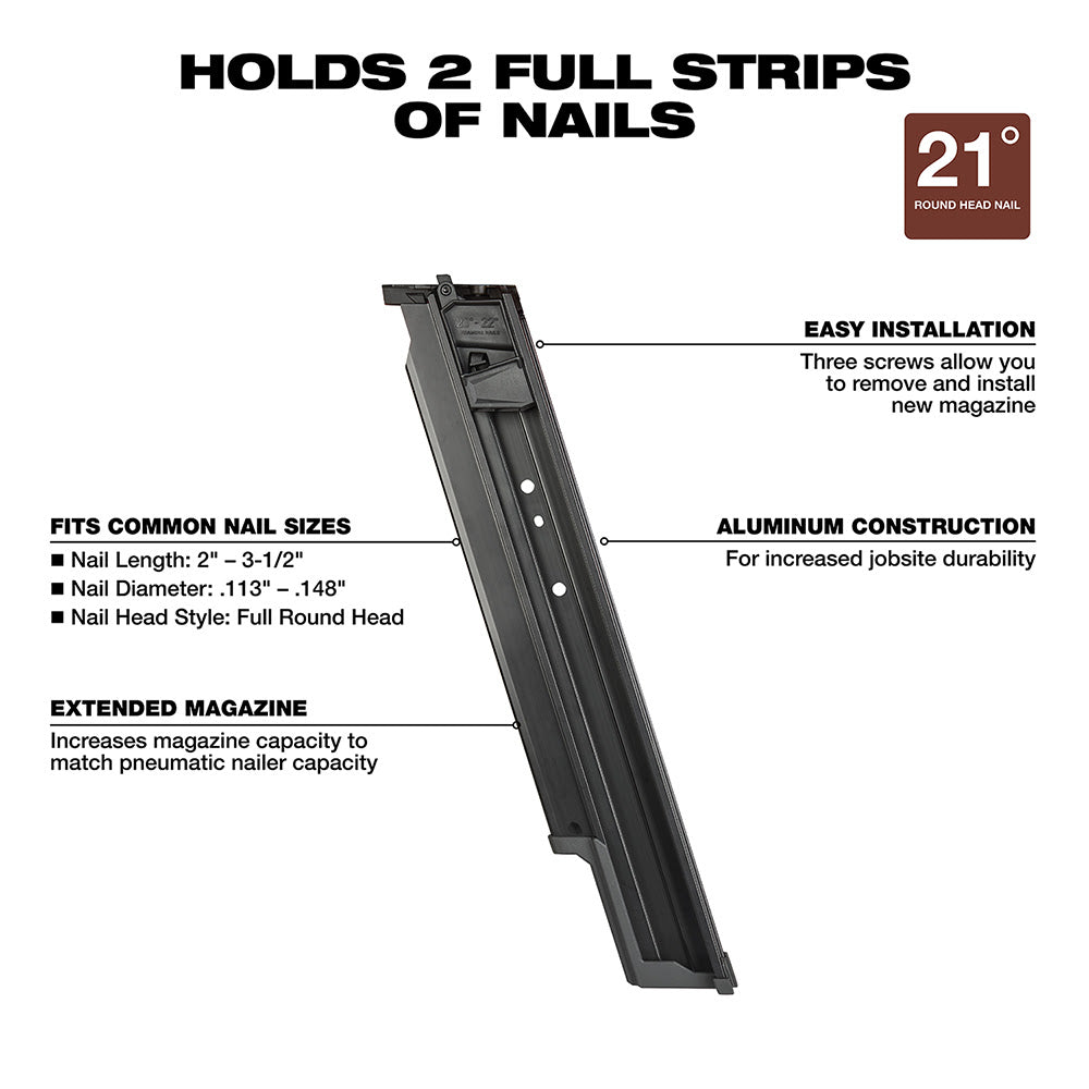 Milwaukee  48-08-2744 21 Degree Framing Nailer Extended Capacity Magazine - 3