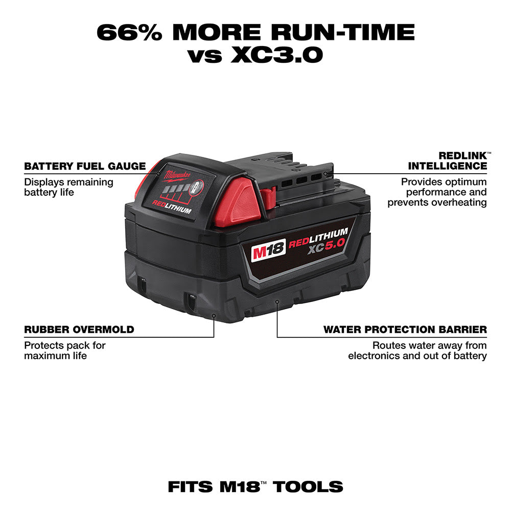 Milwaukee 48-11-1852 M18 REDLITHIUM XC 5.0 Extended Capacity Battery 2 Pack - 3