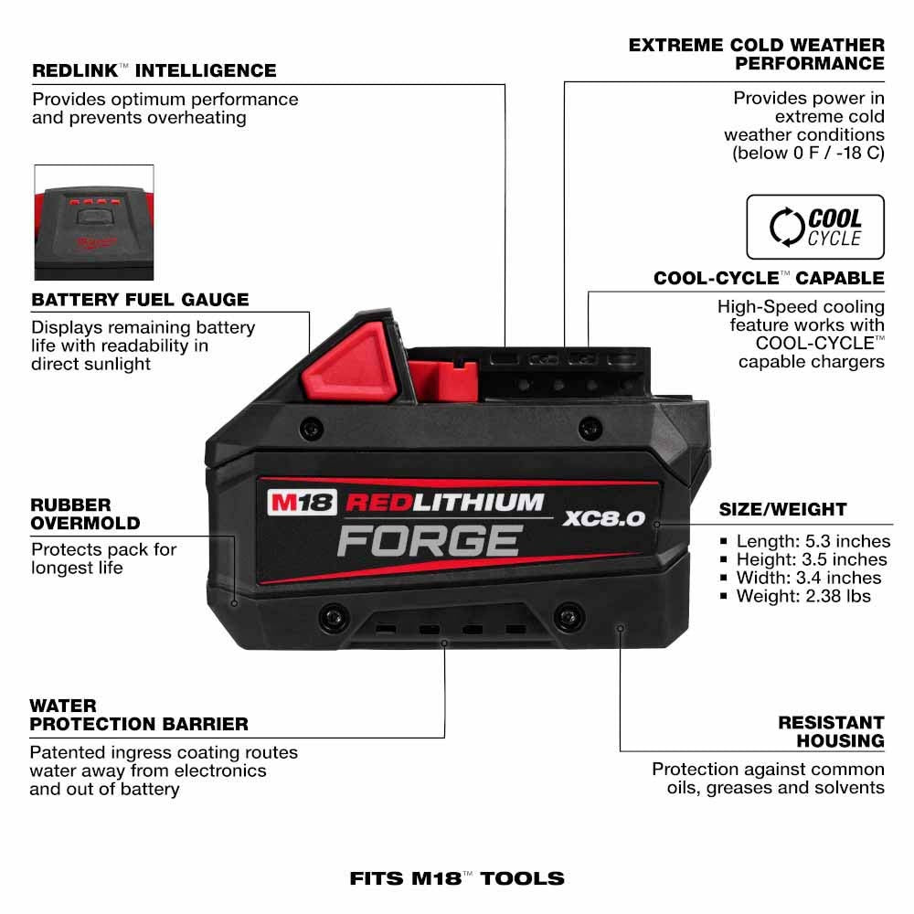 Milwaukee 48-11-1881 M18 REDLITHIUM FORGE XC8.0 Battery Pack - 20