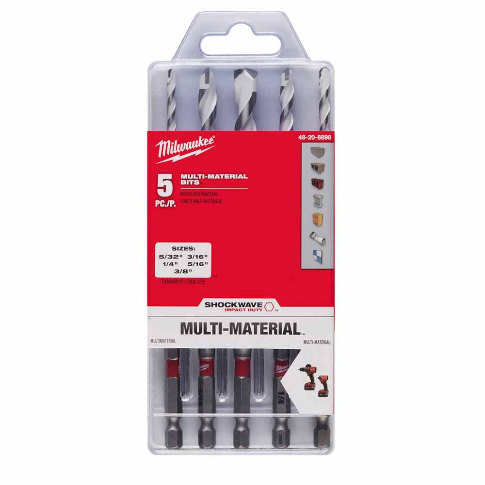 Milwaukee 48-20-8898 SHOCKWAVE Impact Duty Carbide Multi-Material Drill Bit Set - 5PC - 10