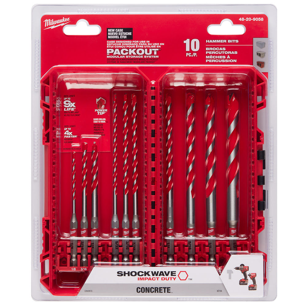 Milwaukee 48-20-9058 10pc. SHOCKWAVE Impact DUTY Carbide Hammer Drill Bit Kit - 10