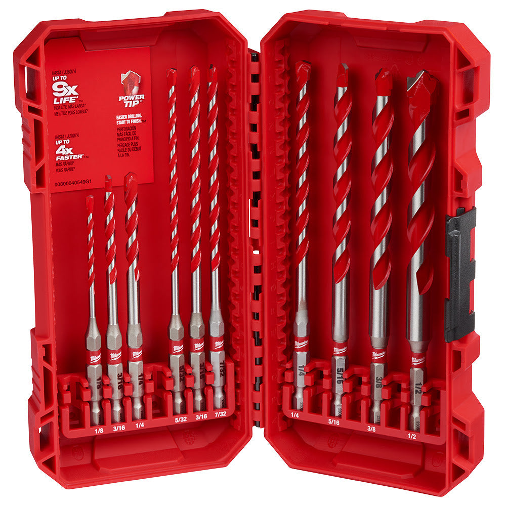 Milwaukee 48-20-9058 10pc. SHOCKWAVE Impact DUTY Carbide Hammer Drill Bit Kit - 11