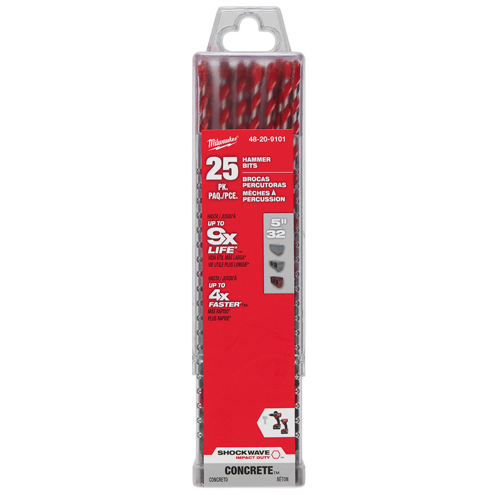 Milwaukee 48-20-9101 5/32" x 4" x 6" SHOCKWAVE™ Carbide Hammer Drill Bit Bulk 25PK - 9