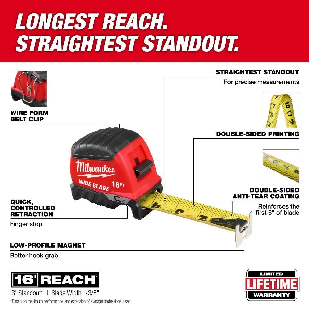 Milwaukee 48-22-1216M 16' Wide Blade Magnetic Tape Measure - 2