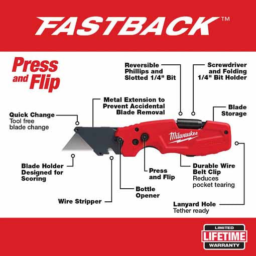 Milwaukee 48-22-1505 FASTBACKTM 6in1 Folding Utility Knife - 37