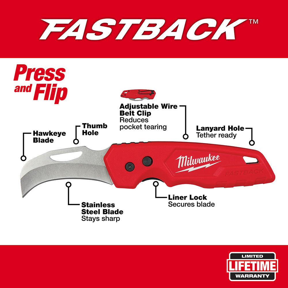 Milwaukee 48-22-1525 FASTBACK Hawkbill Folding Pocket Knife - 3