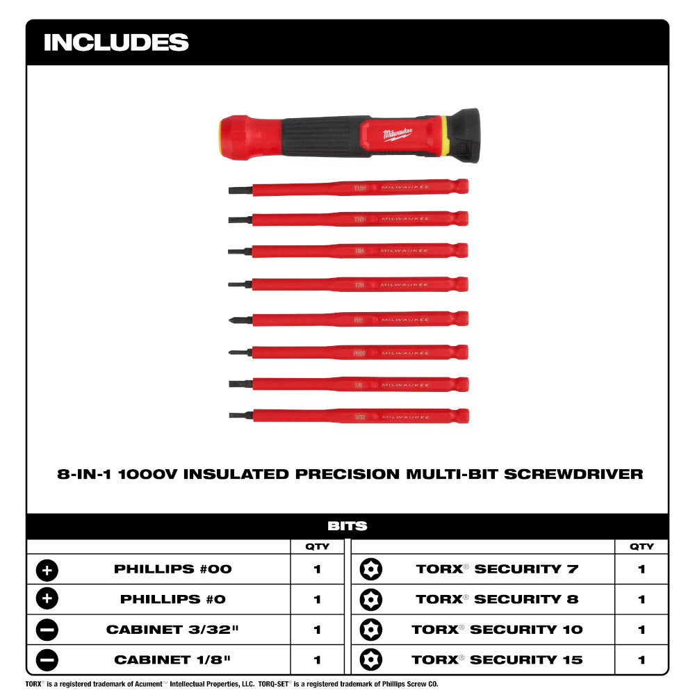 Milwaukee 48-22-2217 8-in-1 1000V Insulated Precision Multi-Bit Screwdriver Set - 2