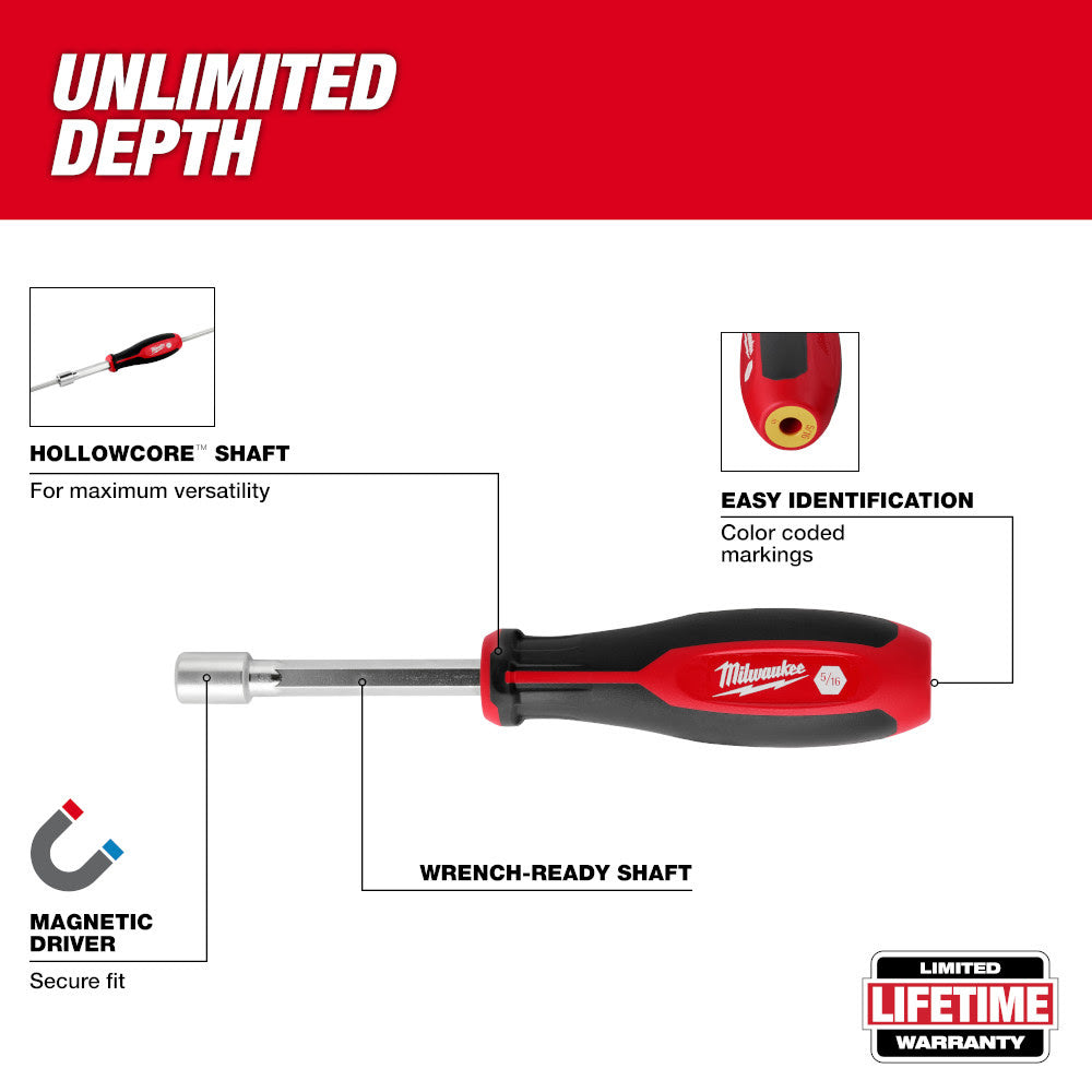 Milwaukee 48-22-2557 9/16" HollowCore Magnetic Nut Driver - 3