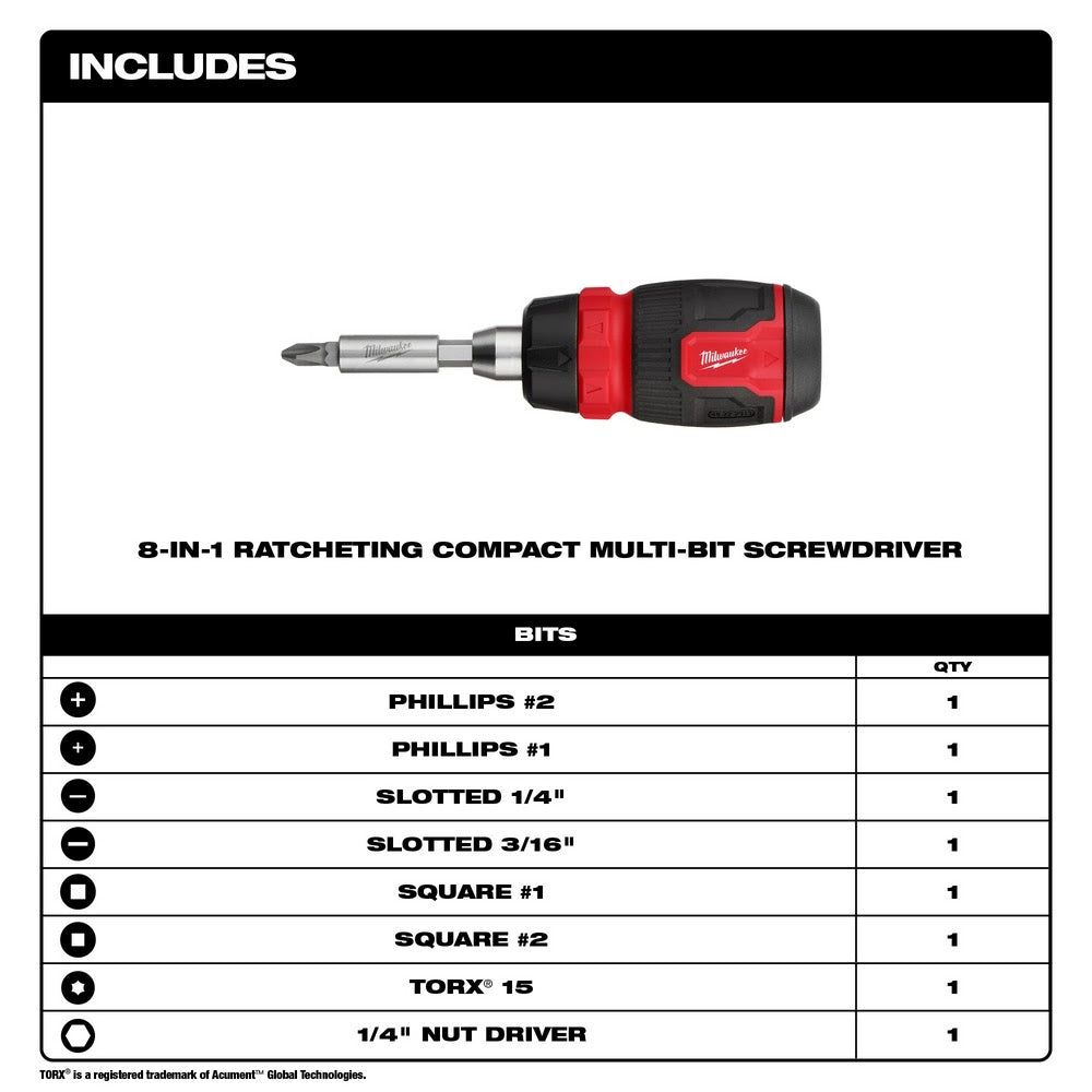 Milwaukee 48-22-2905 2pc 14-in-1 Ratcheting Multi-Bit and 8-in-1 Ratcheting Compact Multi-bit Screwdriver Set - 3