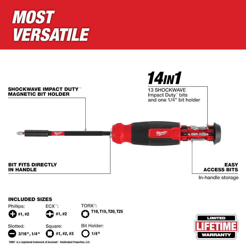 Milwaukee 48-22-2915 14-in-1 Multi-Bit Screwdriver W/ SHOCKWAVE Impact Duty Bits - 3