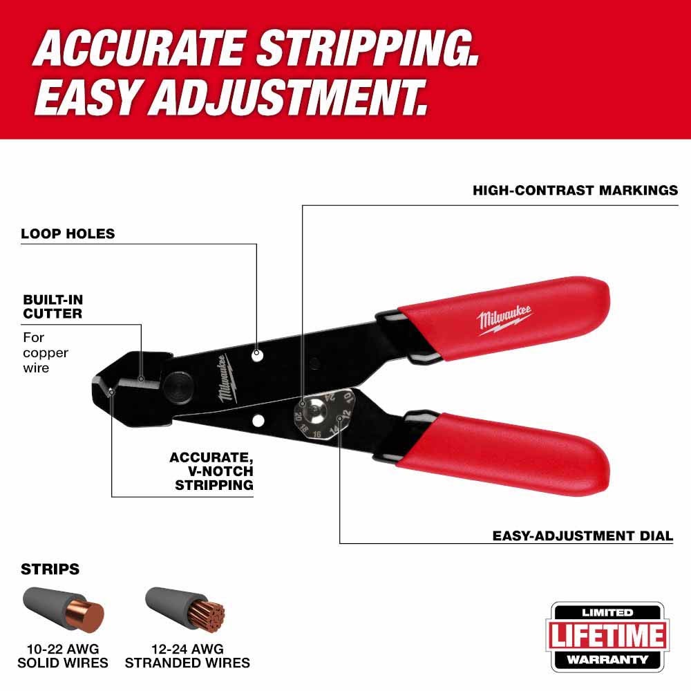 Milwaukee 48-22-3040 12-24 AWG Adjustable Compact Wire Stripper & Cutter - 2