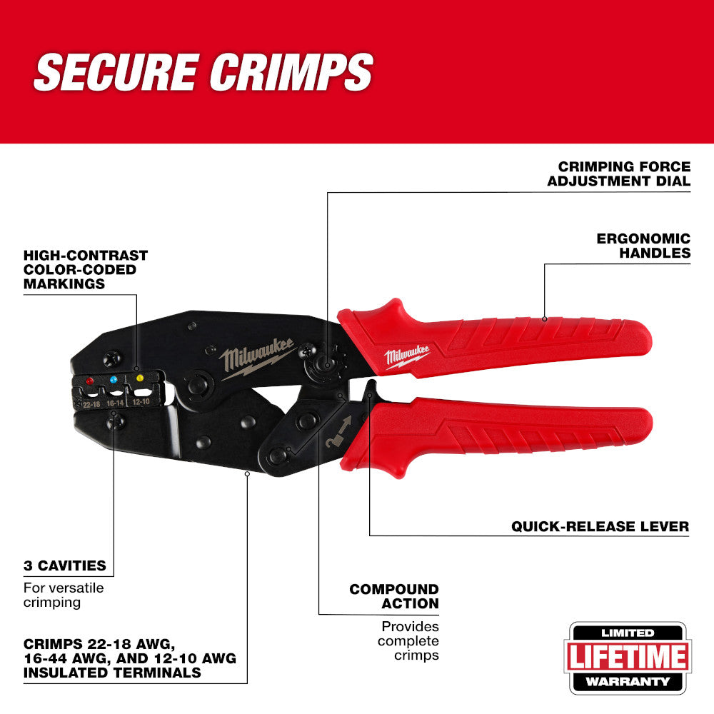 Milwaukee 48-22-3084 Ratcheting Insulated Terminals Crimper - 2