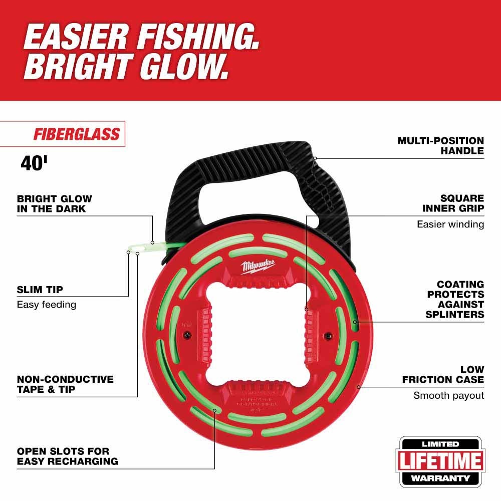 Milwaukee 48-22-4184 40' Glow Fish Tape - 2