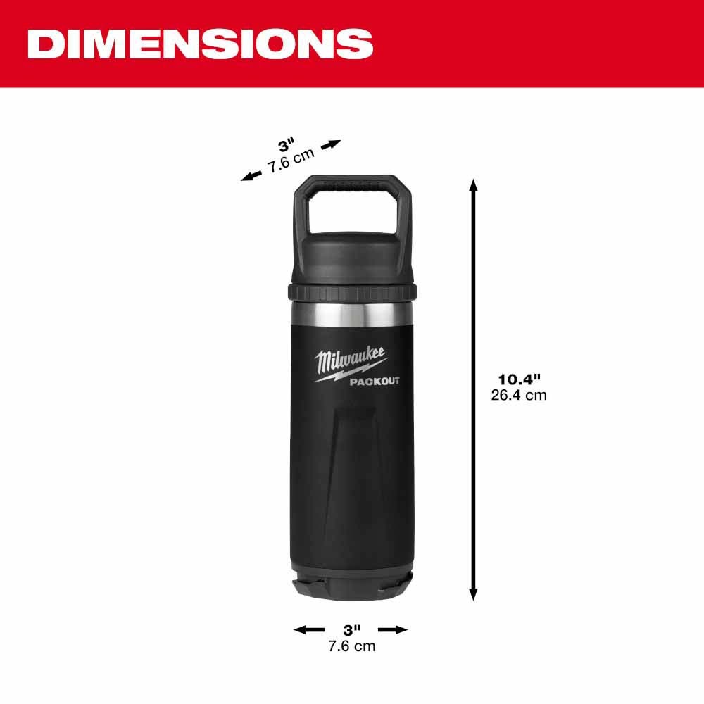 Milwaukee 48-22-8382B PACKOUT 18oz Insulated Bottle with Chug Lid - Black - 3