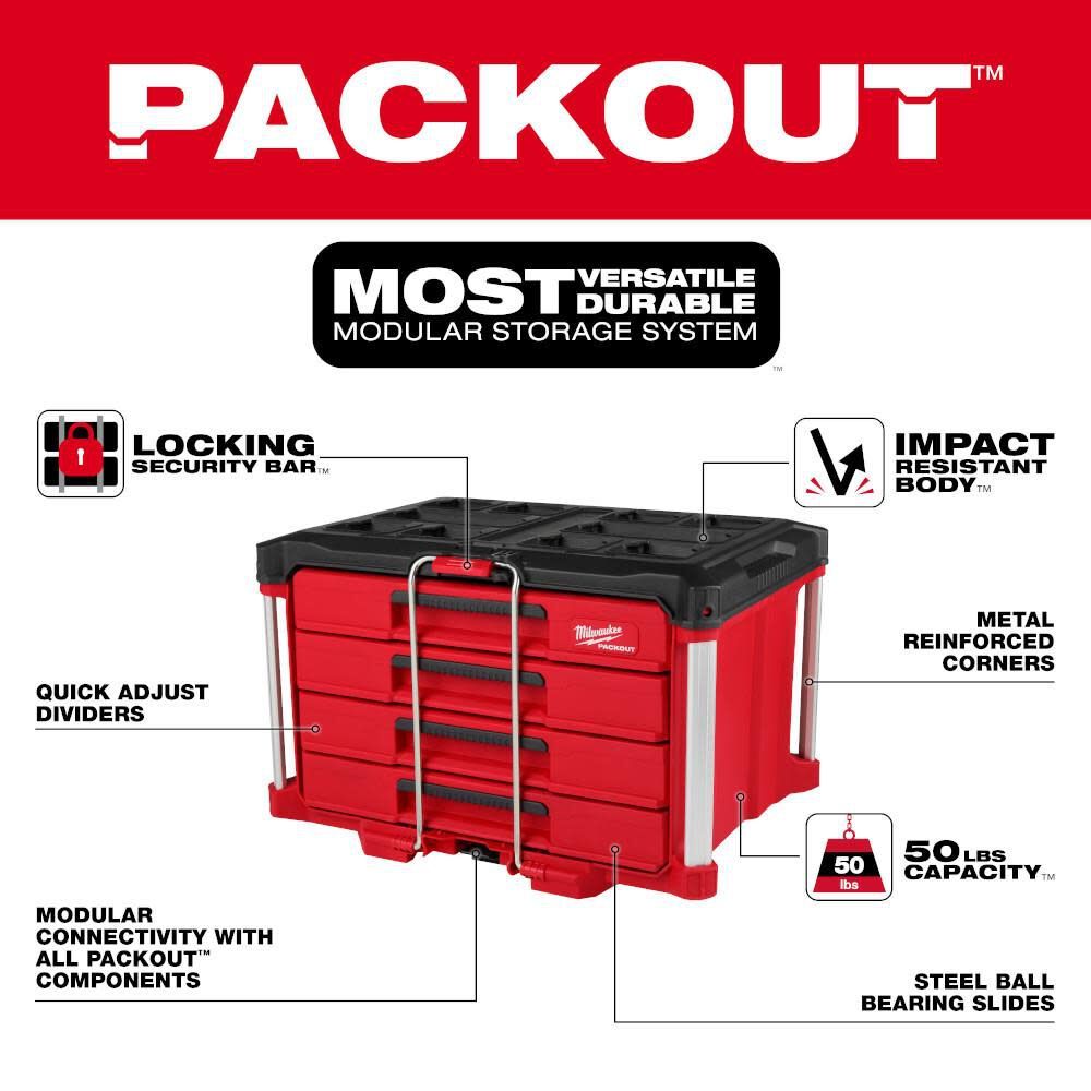 Milwaukee 48-22-8444 PACKOUT 4-Drawer Tool Box - 2