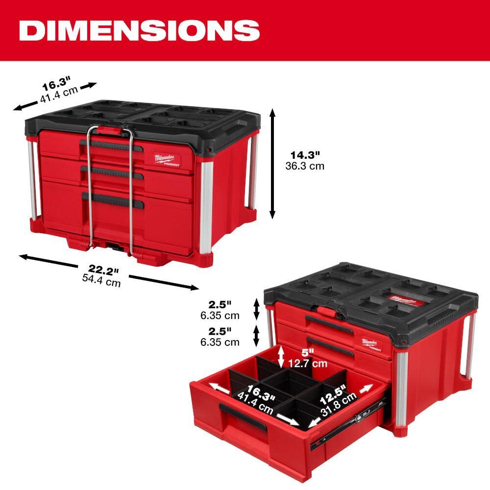 Milwaukee 48-22-8447 PACKOUT Multi-Depth 3-Drawer Tool Box - 5