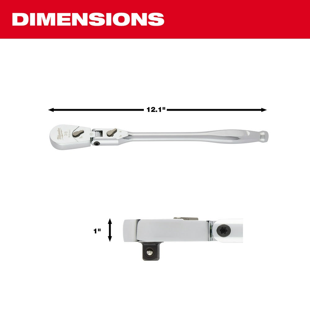 Milwaukee 48-22-9041 3/8" Drive 12" Flex Head Ratchet - 3