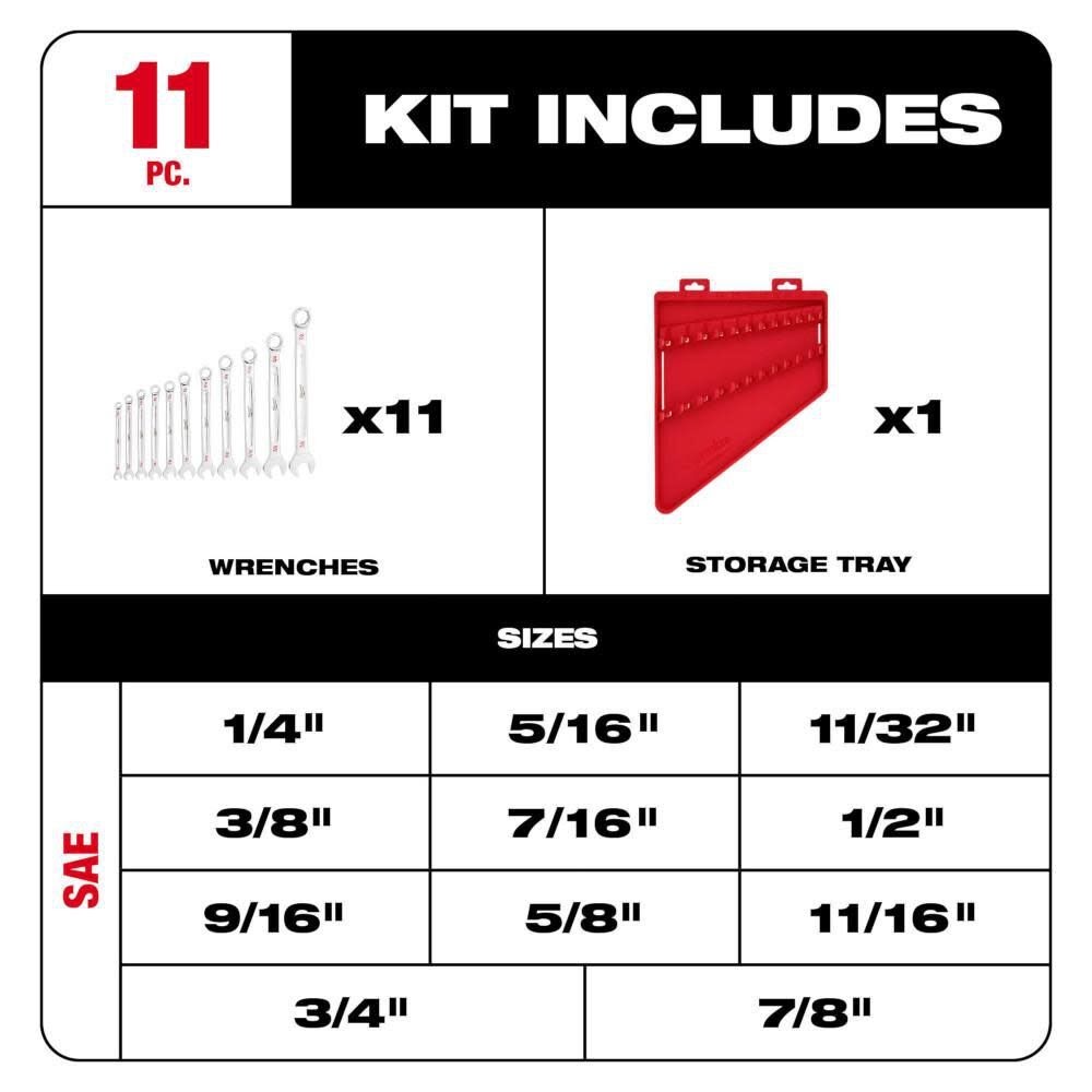 Milwaukee 48-22-9411 11pc SAE Combination Wrench Set - 6