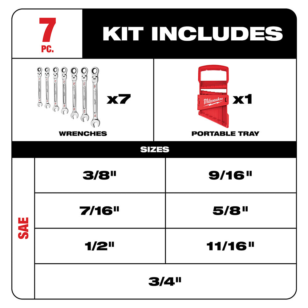 Milwaukee 48-22-9429 7pc Flex Head Ratcheting Wrench Set - SAE - 2