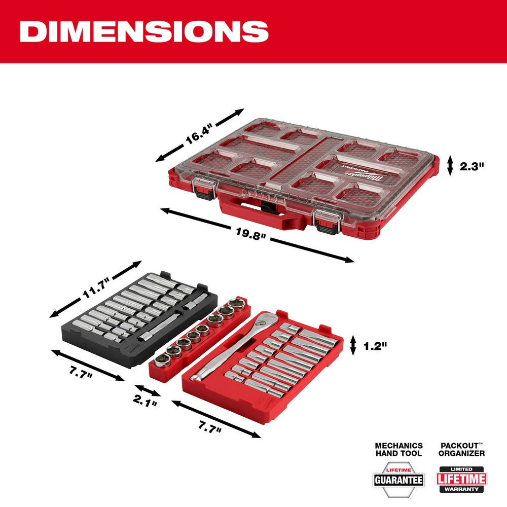 Milwaukee 48-22-9487T 47PC 1/2" Drive SAE & Metric Ratchet & Socket Set PACKOUT Trays - 2