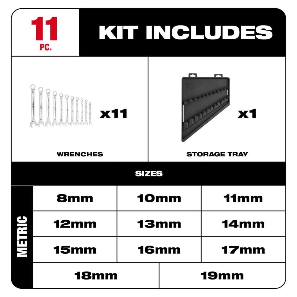 Milwaukee 48-22-9511 11pc Metric Combination Wrench Set - 6