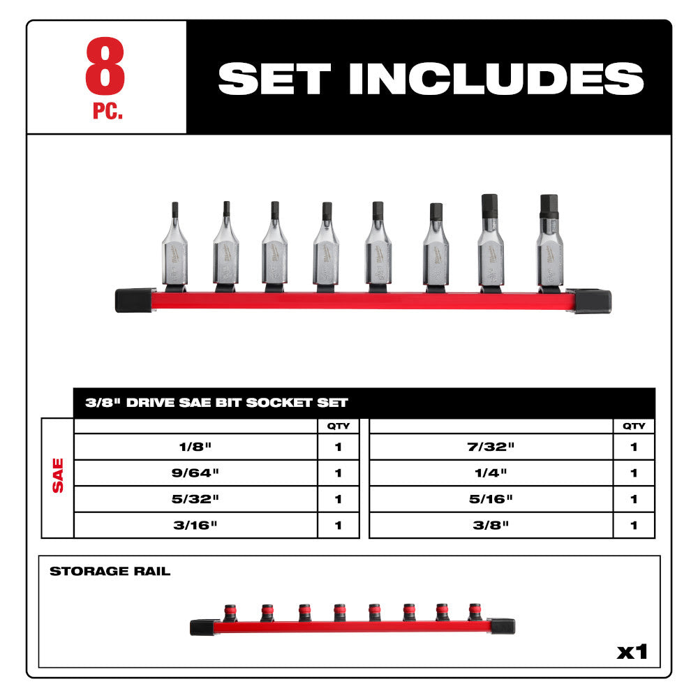 Milwaukee 48-22-9542 8pc 3/8" Drive Hex Bit Socket Set - SAE - 2