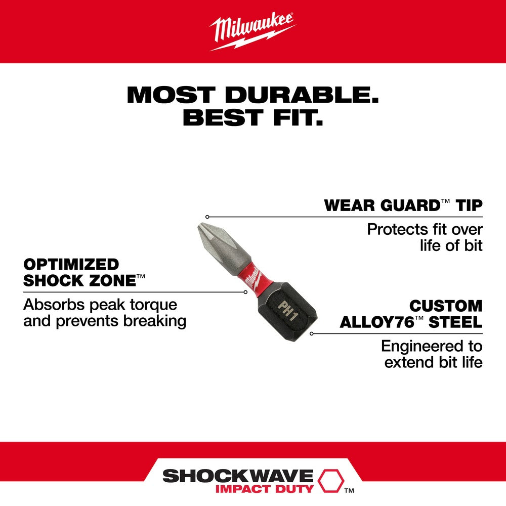 Milwaukee 48-32-4413 SHOCKWAVE 1" PH3 Impact Bit 2PK - 5