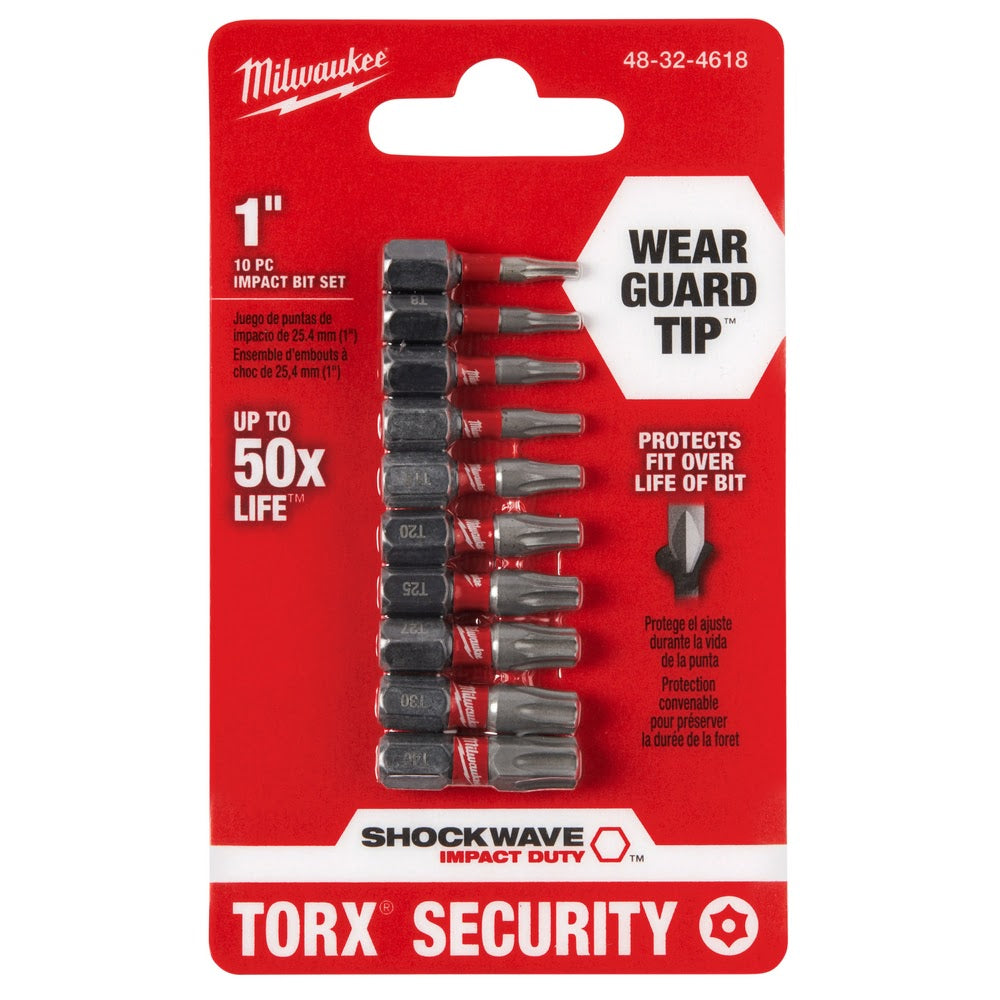 Milwaukee 48-32-4618 10 Piece SHOCKWAVE Torx Security Insert Bit Set