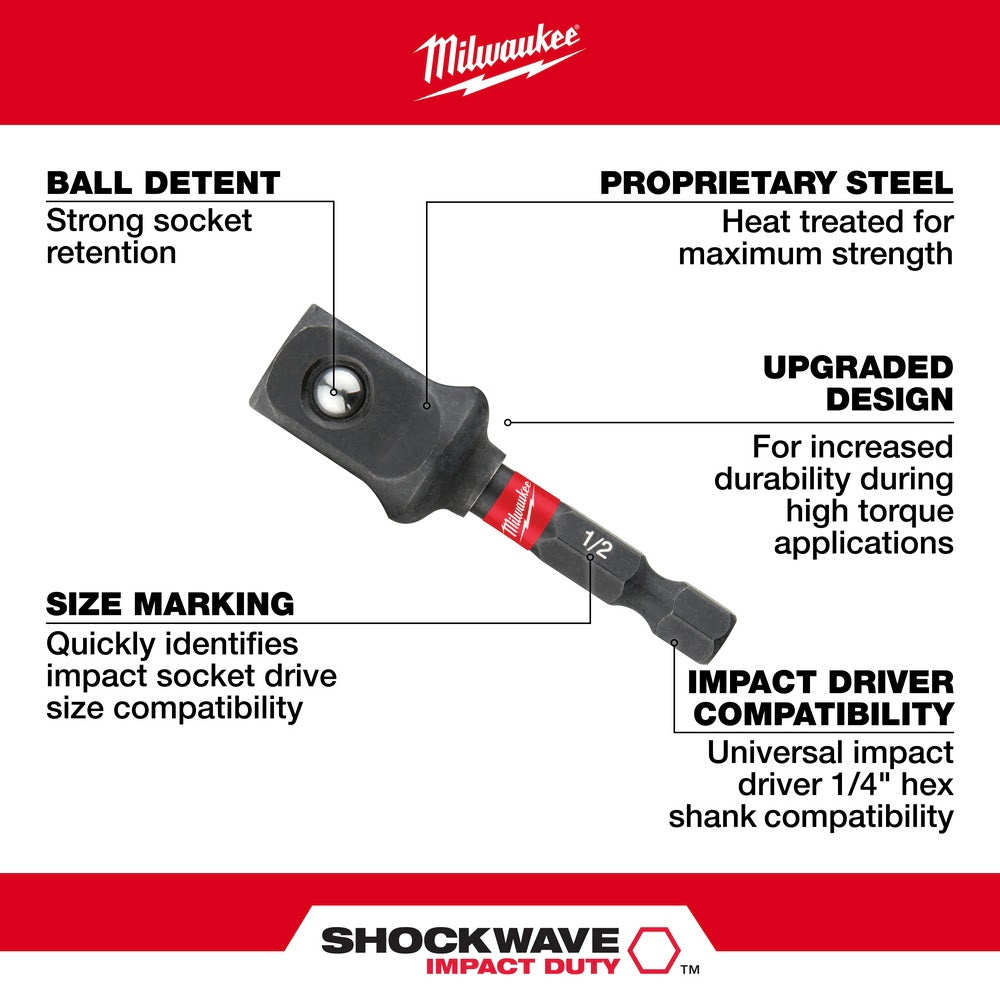 Milwaukee 48-32-5034 SHOCKWAVE Impact Duty™ 1/4" Hex to 1/2 " Square Socket Adapter - 3