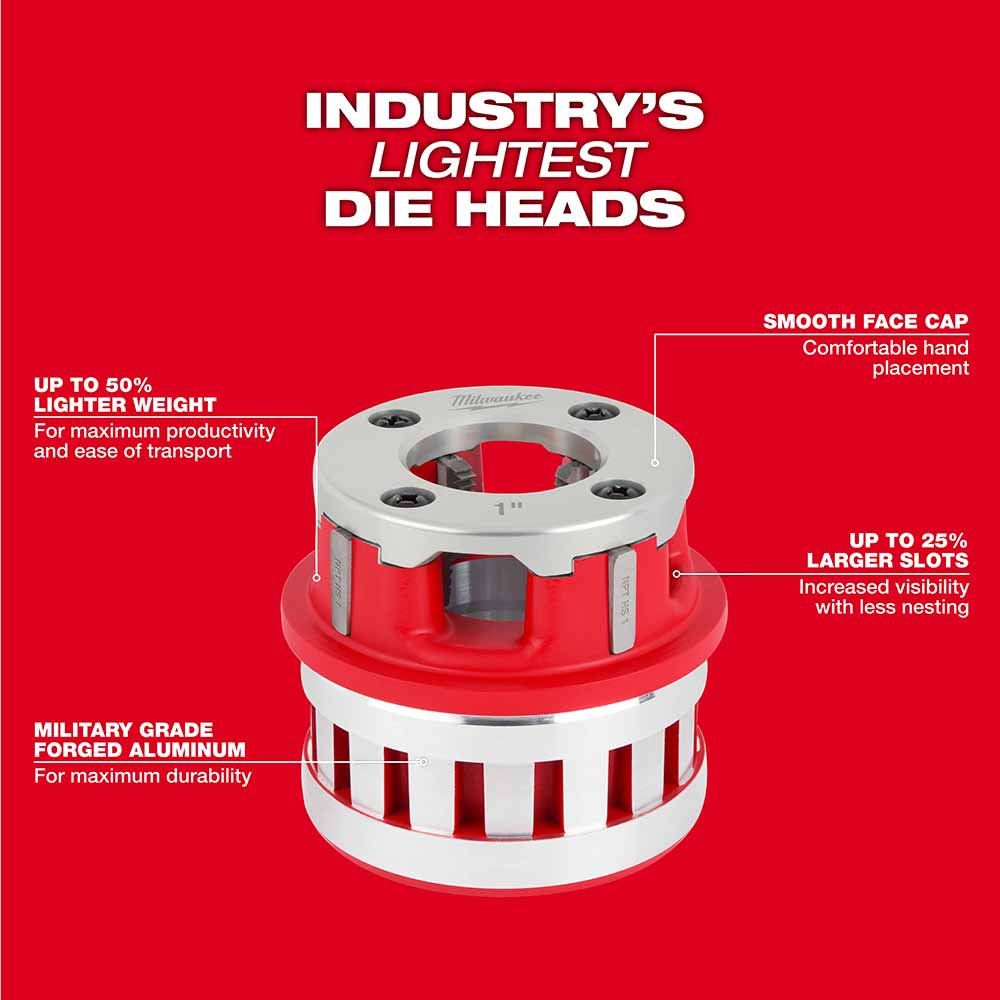 Milwaukee 48-36-1008 3/4" High Speed NPT Portable Pipe Threading Forged Aluminum Die Head - 7